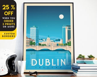 Dublin Print, Ireland Print, Ha'penny Bridge, City Skyline Print, Europe Travel Gift, Wall Decor, Travel Poster, Housewarming, Birthday Gift