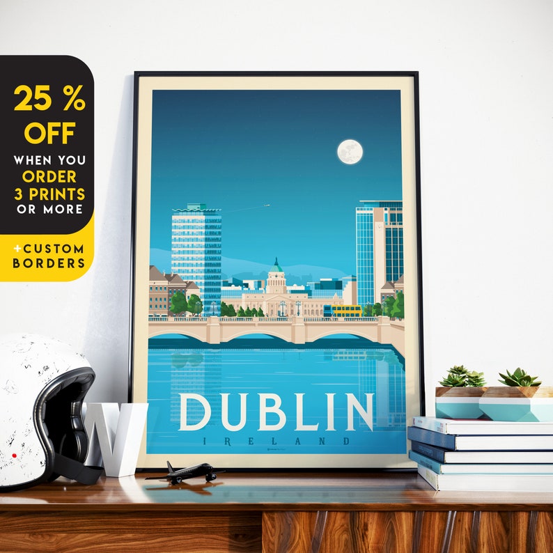 Dublin Print, Ireland Print, Ha'penny Bridge, City Skyline Print, Europe Travel Gift, Wall Decor, Travel Poster, Housewarming, Birthday Gift image 1