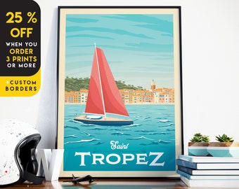 St Tropez Print, France Print, Beach Print, French Riviera Print, Europe Travel Gift, Wall Decor, Travel Poster, Housewarming, Birthday Gift