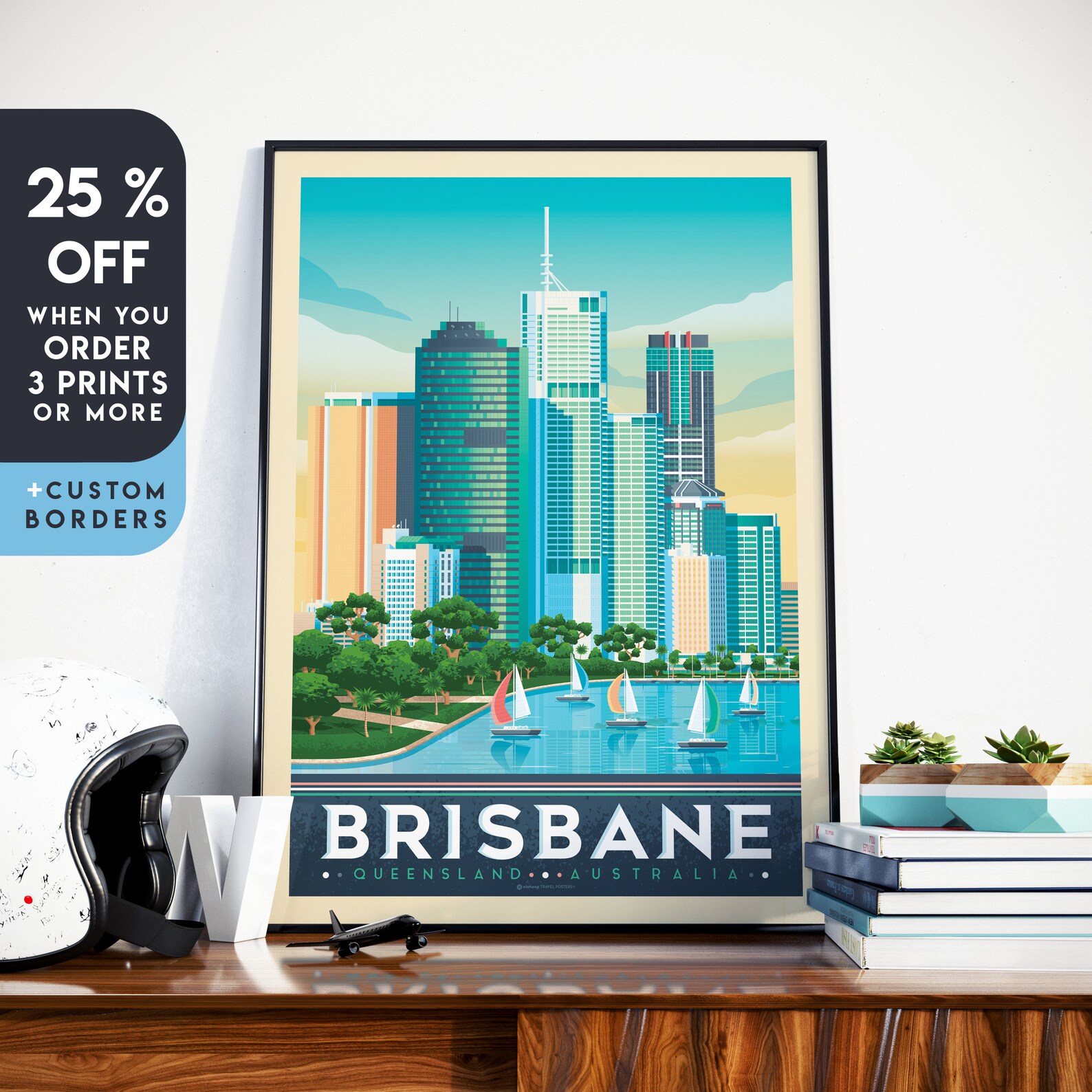 Brisbane Print Australia Vintage Poster Coastal Sailing Etsy