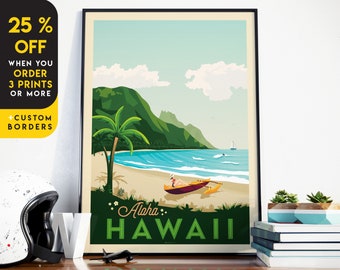 Hawaii Print, Hawaii Wall Art, Honolulu Poster, Waikiki Art, City Skyline, Beach Wall Art, Coastal Prints, Surf Decor, Adventure Travel Gift