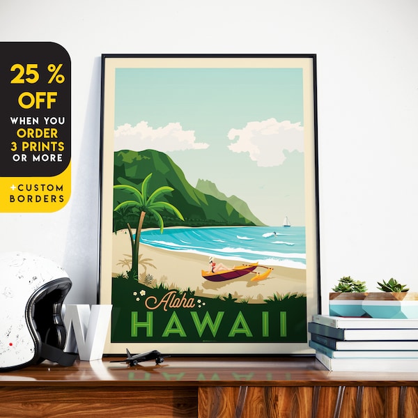 Hawaii Print, Honolulu Print, Waikiki, Surf Print, United States Print, Travel Gift, Travel Poster, USA Print, Housewarming, Birthday Gift