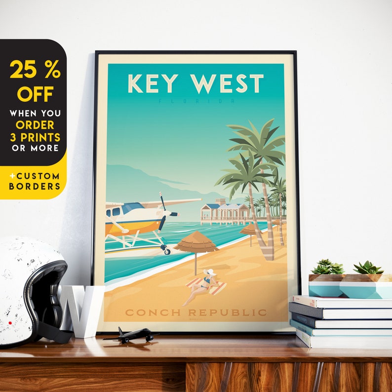 Key West Print, Florida Keys Print, Key Largo, United States Print, Travel Gift, Travel Poster, USA Print, Housewarming, Birthday Gift image 1