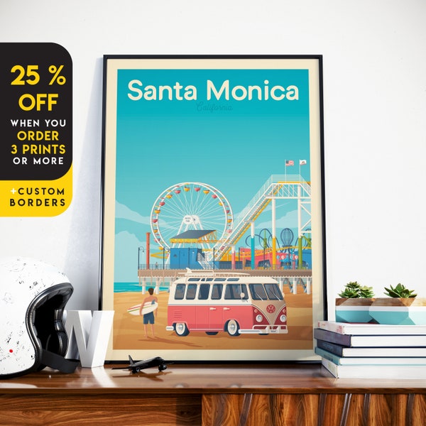 Santa Monica Print, California Print, City Skyline, United States Print, Travel Gift, Travel Poster, USA Print, Housewarming, Birthday Gift