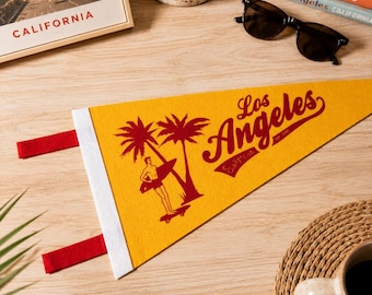 Los Angeles Felt Pennant Flag | Beach decor | California Sign | USA Explorer Wall Art Print | Surf Camp Banner | Outdoor Gift | Travel Art