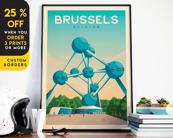 Brussels Print, Belgium Print, Atomium, City Skyline Print, Europe Travel Gift, Wall Decor, Travel Poster, Housewarming, Birthday Gift