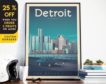 Detroit Print, Michigan Print, City Skyline, United States Print, Travel Gift, Travel Poster, USA Print, Housewarming, Birthday Gift