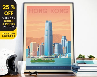 Hong Kong Art Print, Travel Poster, Hong Kong Poster, City Skyline, Asia Print, Travel Print, Wall Decor, Housewarming Gift, Birthday Gift