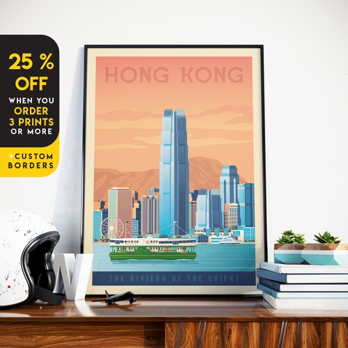 Hong Kong Print Poster Hong Kong Skyline Wall Art Hong Etsy