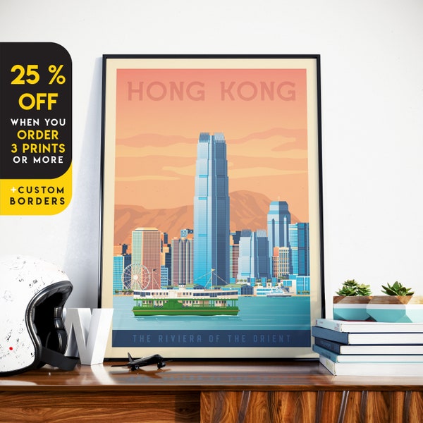 Hong Kong Art Print, Travel Poster, Hong Kong Poster, City Skyline, Asia Print, Travel Print, Wall Decor, Housewarming Gift, Birthday Gift