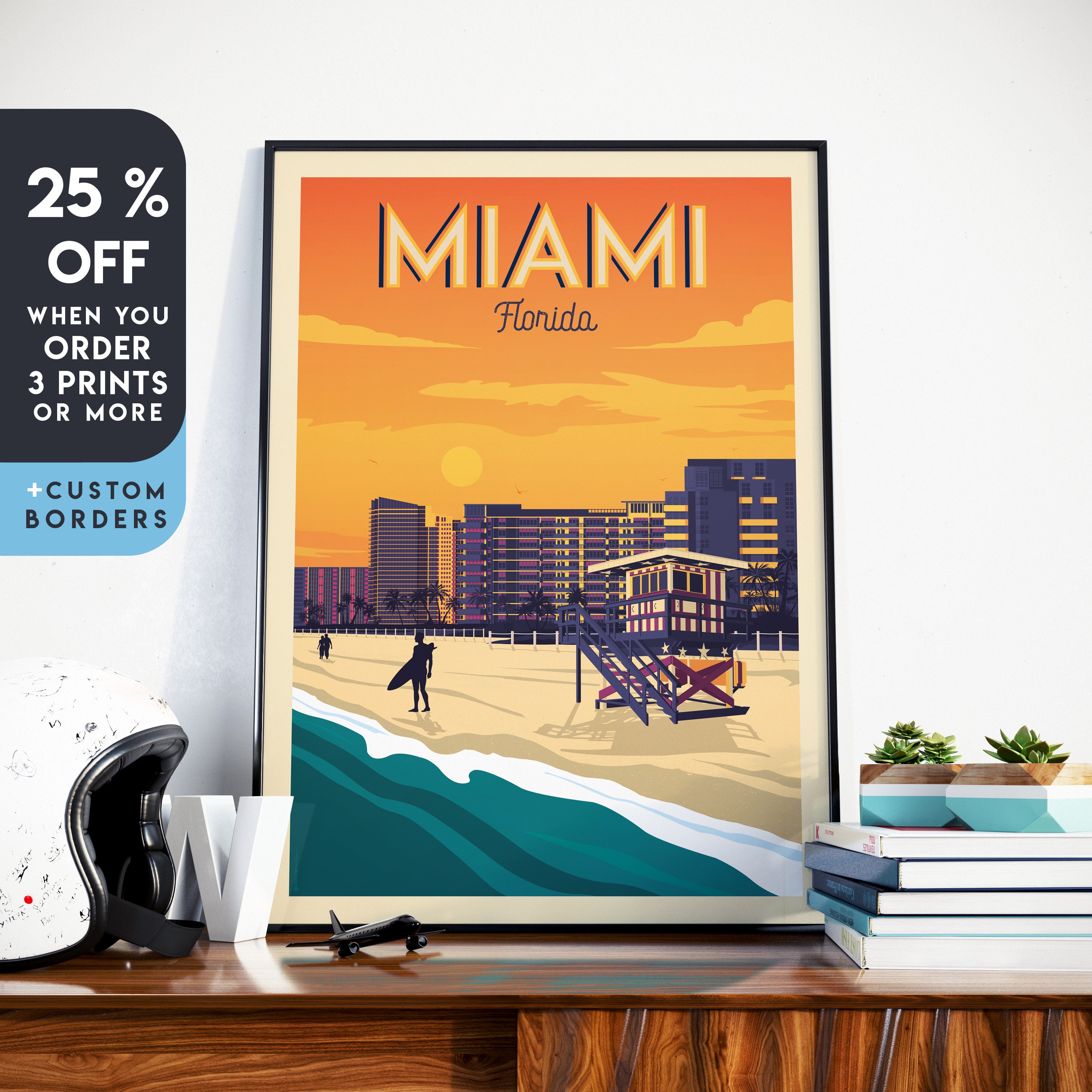 Miami City Skyline at Night 2.1 Wall Art Canvas Picture Print 