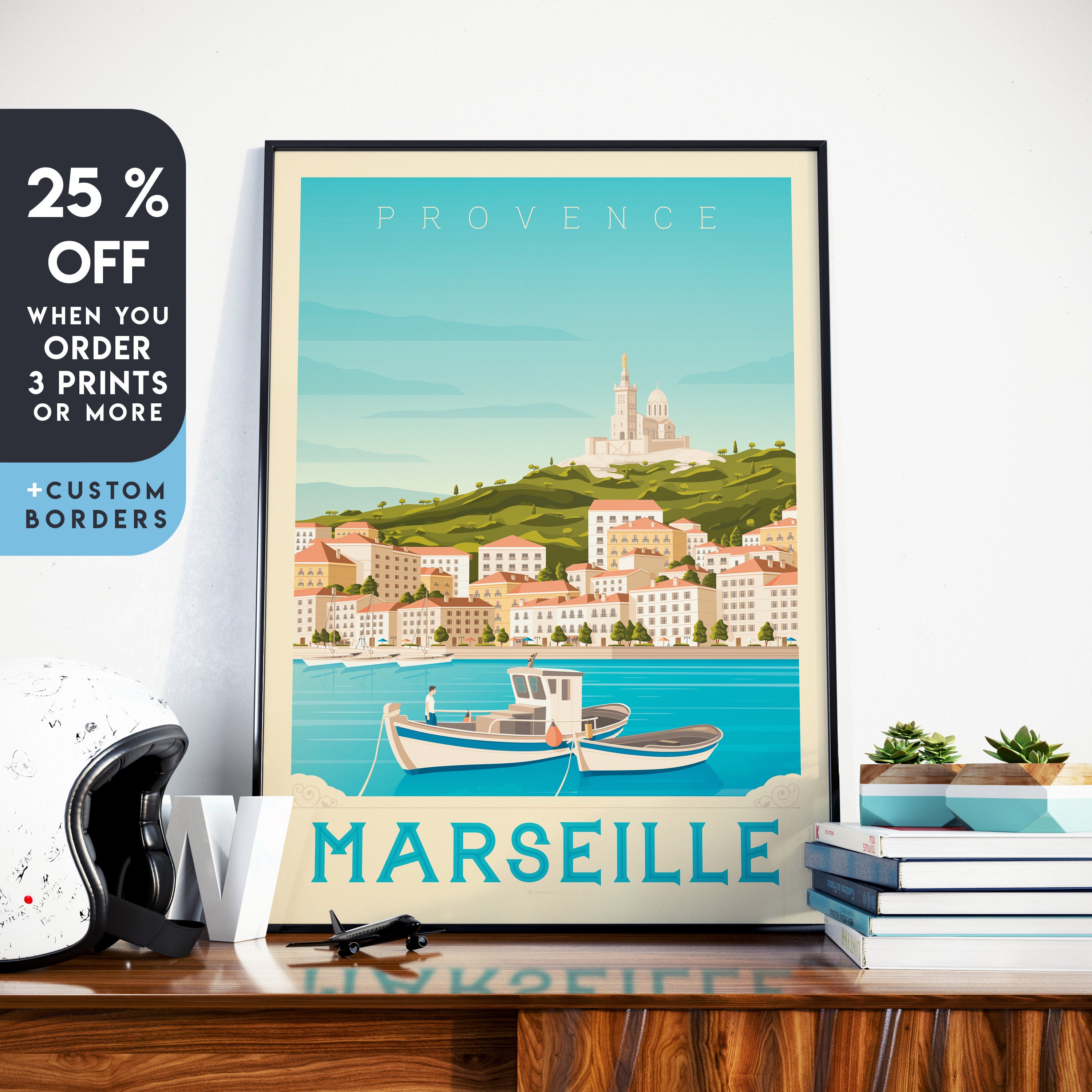 yellow palm tree French Air Marseille art print poster