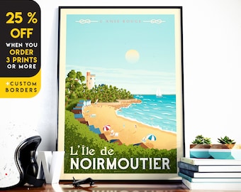 Noirmoutier Francia Stampa: Poster di viaggio sulla spiaggia di Anse Rouge