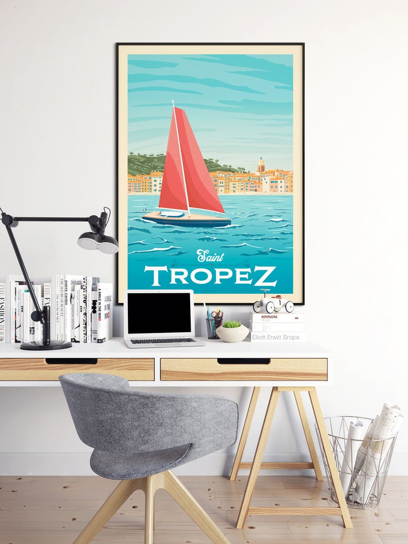 St Tropez Print, France Print, Beach Print, French Riviera Print, Europe Travel Gift, Wall Decor, Travel Poster, Housewarming, Birthday Gift image 3