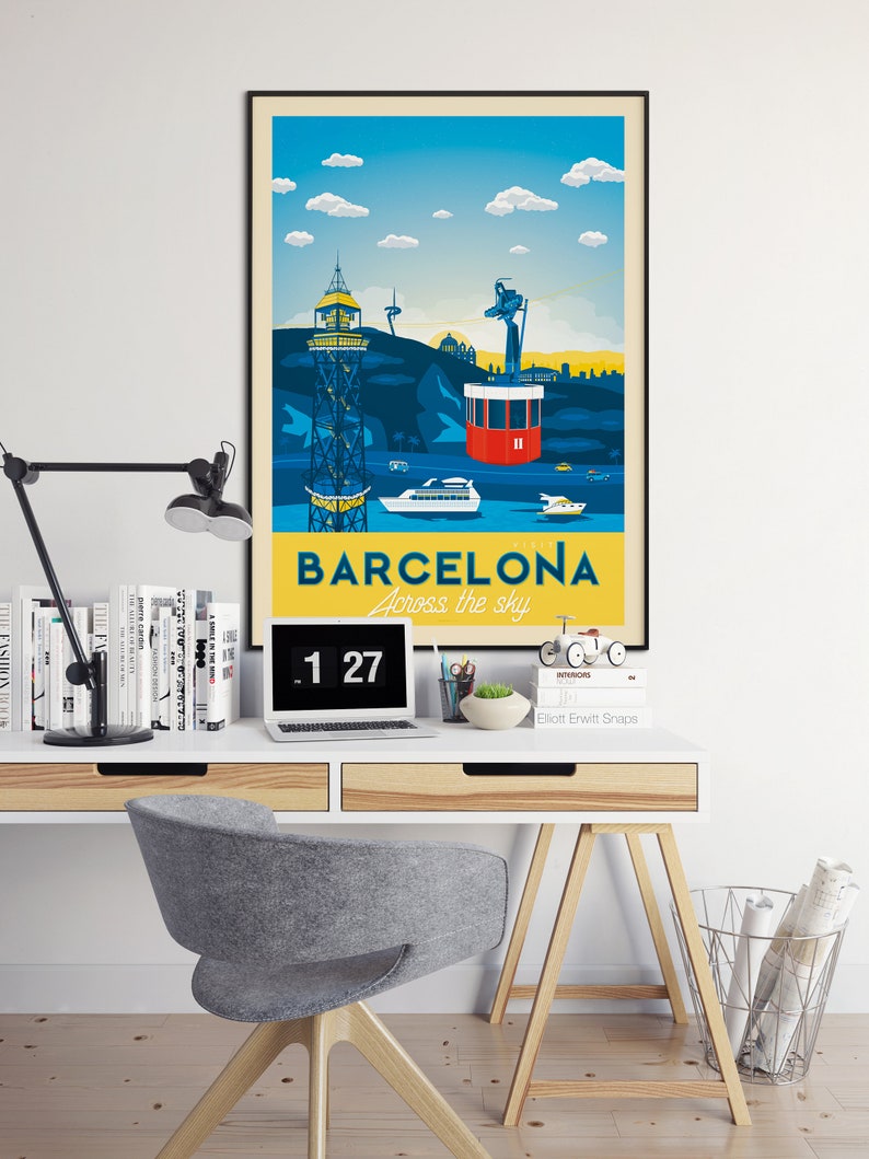 Barcelona Travel Print Wall Art Barcelona Montjuic Wall Hanging Home Decor Barcelona Gift Valencia Madrid Sevilla Malaga Bilbao Spain Art image 3