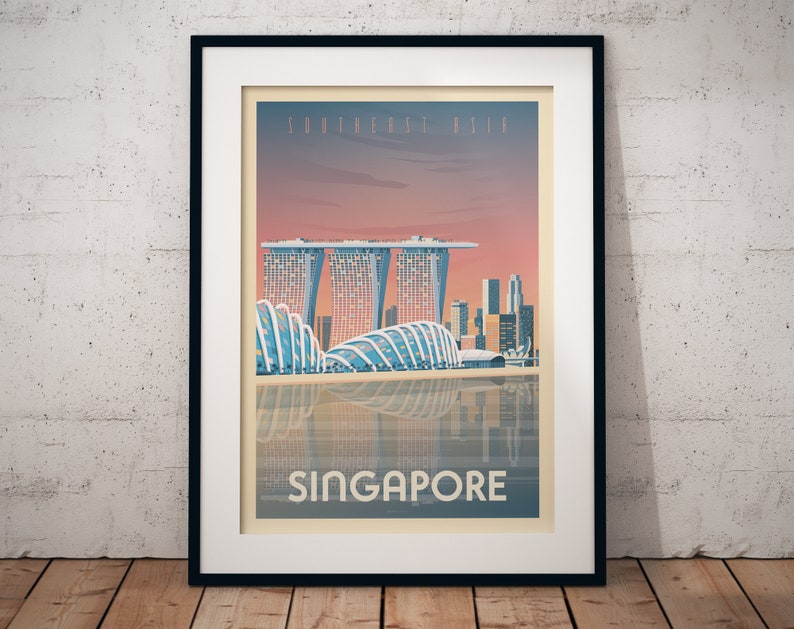 Singapore Travel Print, Travel Gift, Marina Bay Sands, Asia Wall Art, Architecture Illustration, Home Decor, Tropical, Nursery Wall Art image 6