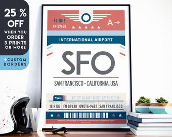 San Francisco Airport Tag Print,San Francisco Travel Poster, San Francisco Airport, California Wall Art, california Souvenir, Home decor