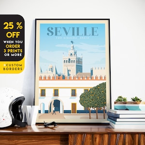 Seville Art Print, Spain Art Print, Plaza De Espana, La Giralda, Travel Gift, Travel Poster, Europe Print, Housewarming, Home Decor