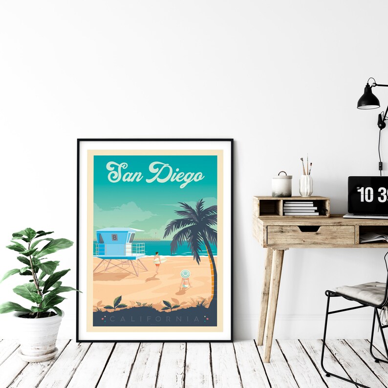 San Diego Print, Califorina Print, Surf Print, United States Print, Travel Gift, Travel Poster, USA Print, Housewarming, Birthday Gift image 7