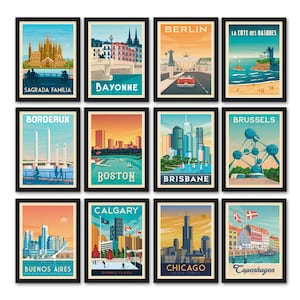Travel Poster Set of 3 Prints Minimalist Landscape Wall Art Vintage City Skyline Wall Art Money Saving Bundle Home Decor Gift image 4