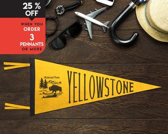 Yellowstone National Park Vintage Felt Pennant Flag | Adventure sign | Explorer Wall Art Print | Hiking Camp Banner | Outdoor Travel Gift