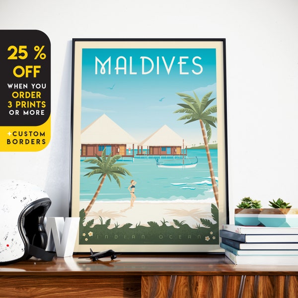 Maldives Print, Beach Print, Coastal Print, Beach Travel gift, Asia Wall Art, Travel Gift, Travel Poster, Housewarming, Birthday Gift