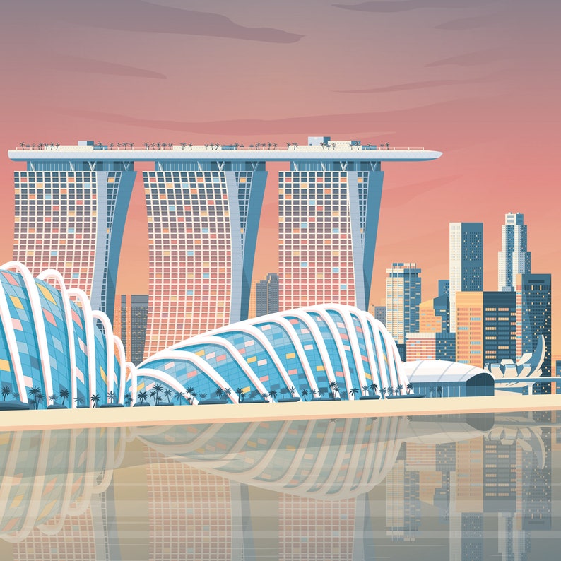 Singapore Travel Print, Travel Gift, Marina Bay Sands, Asia Wall Art, Architecture Illustration, Home Decor, Tropical, Nursery Wall Art image 4