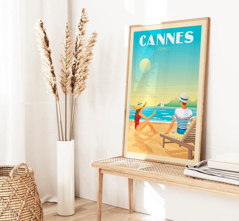Cannes Print, France Print, Beach Print, French Riviera Print, Europe Travel Gift, Wall Decor, Travel Poster, Housewarming, Birthday Gift image 4