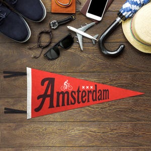 Amsterdam Felt Pennant | Travel Felt Pennant | Flag Banner | Vintage Retro | Wall hanging banner | Wall Decor | Europe Travel Gift