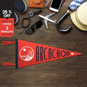 Fanion en feutre de plage d'Arcachon Cap Ferret | Fanion côtier | Bannière drapeau | rétro vintage | Bannière murale | Décoration murale | Cadeau de voyage