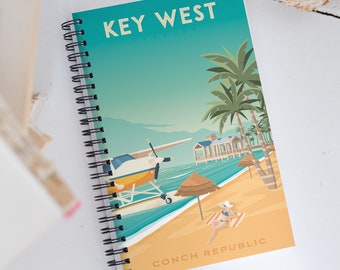 Key West Beach Florida Travel Journal Notebook, Spiral Notebook, Travelers notebook, bullet journal, notepad, stationary, Housewarming Gift
