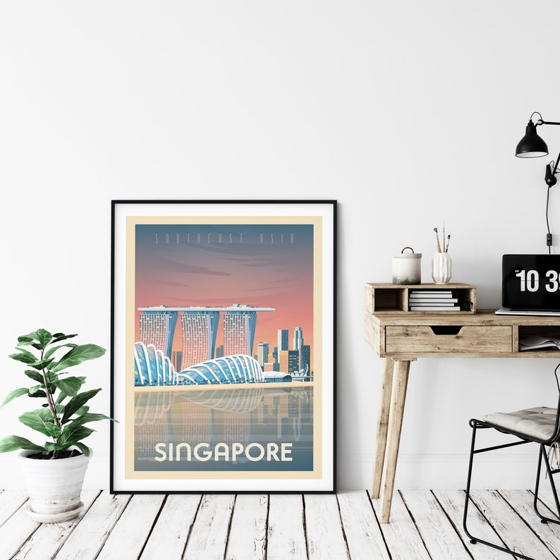 Singapore Travel Print, Travel Gift, Marina Bay Sands, Asia Wall Art, Architecture Illustration, Home Decor, Tropical, Nursery Wall Art image 7
