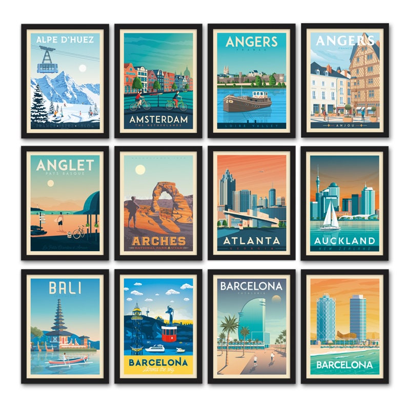 Travel Poster Set of 3 Prints Minimalist Landscape Wall Art Vintage City Skyline Wall Art Money Saving Bundle Home Decor Gift image 3