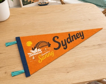 Sydney Australia Felt Pennant Flag | Beach decor | Nautical sign | Explorer Wall Art Print | Hiking Camp Banner | Outdoor Gift | Travel Art