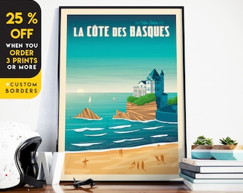 Biarritz Print, Basque Country Wall Art, Côte des Basques, Biarritz Poster, Surf Art, Beach Wall Art, Coastal Print, Surf Decor, Travel Gift