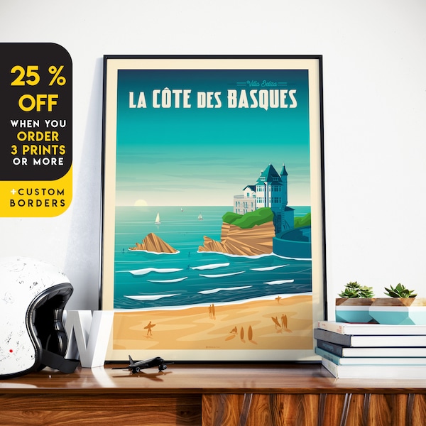 Biarritz France Print, France Print, Surf Print, Villa Belza, Europe Travel Gift, Wall Decor, Travel Poster, Housewarming, Birthday Gift