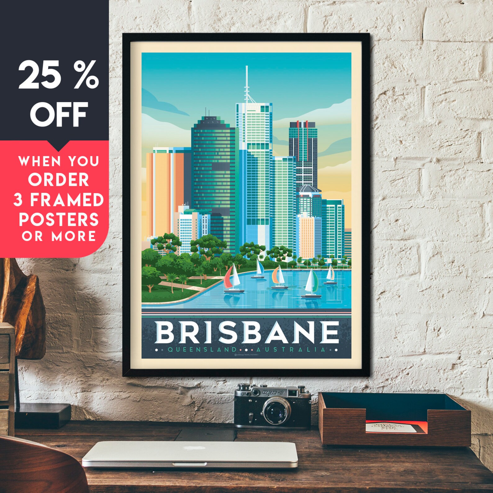 Brisbane Print Brisbane Vintage Travel Poster Australia Etsy
