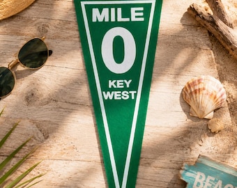 Key West Florida Vintage Felt Pennant Flag | Coastal Beach decor | Florida sign | Explorer Wall Art Print | Camp Banner | Outdoor Lover Gift