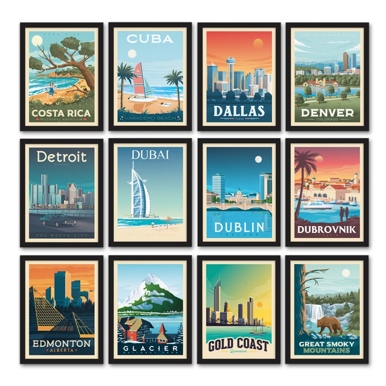 Travel Poster Set of 3 Prints Minimalist Landscape Wall Art Vintage City Skyline Wall Art Money Saving Bundle Home Decor Gift image 5