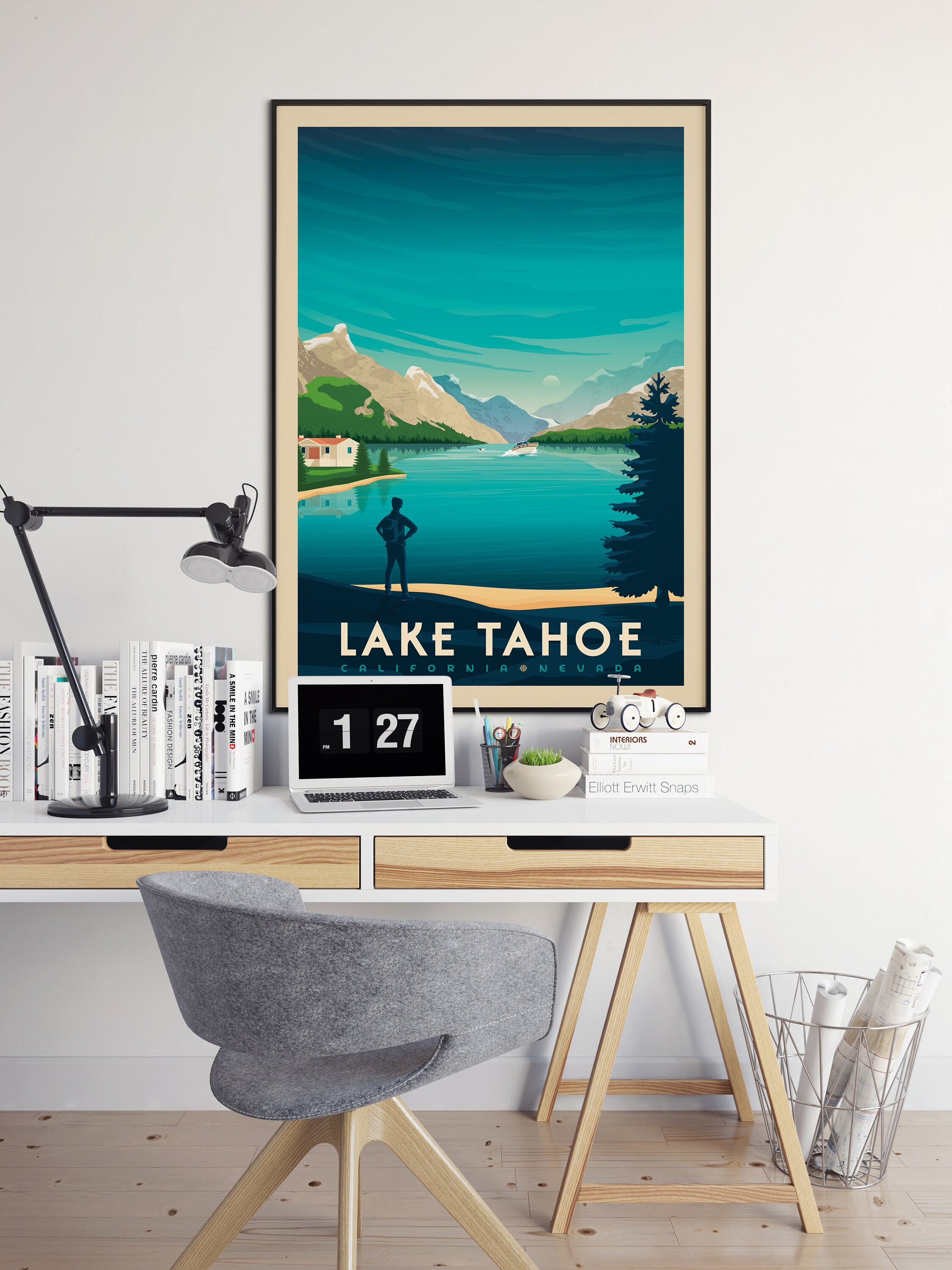 lake tahoe national park print lake tahoe california vintage