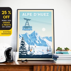 Alpe d'Huez Print, France Print, Ski Print, Moutain Print, Europe Travel Gift, Wall Decor, Travel Poster, Housewarming, Birthday Gift