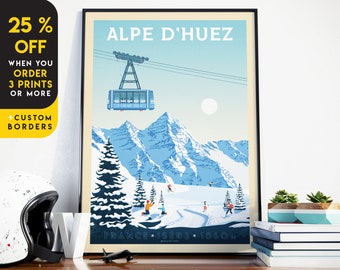 Alpe d'Huez Print, France Print, Ski Print, Moutain Print, Europe Travel Gift, Wall Decor, Travel Poster, Housewarming, Birthday Gift