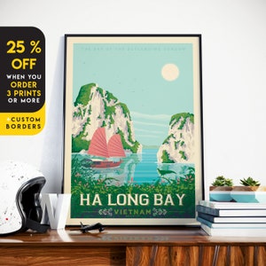 Ha Long Bay Art Print, Vietnam Print, Junk Boat, Asia Travel gift, Vietnam Wall Art, Travel Gift, Travel Poster, Housewarming, Birthday Gift