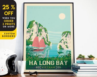 Ha Long Bay Art Print, Vietnam Print, Junk Boat, Asia Travel gift, Vietnam Wall Art, Travel Gift, Travel Poster, Housewarming, Birthday Gift