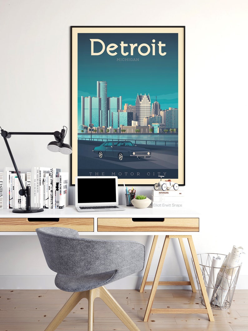 Detroit Print, Michigan Print, City Skyline, United States Print, Travel Gift, Travel Poster, USA Print, Housewarming, Birthday Gift image 3