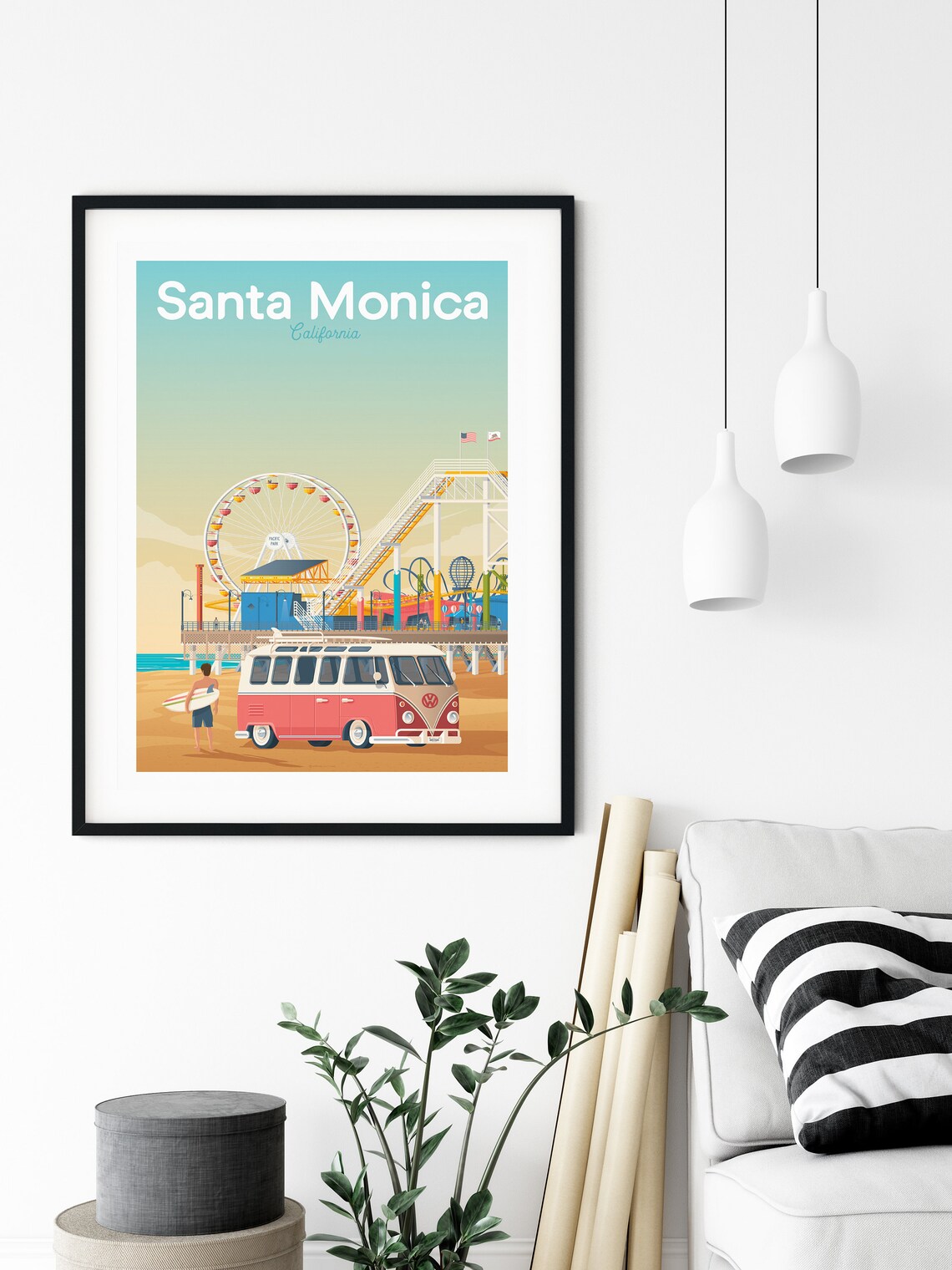 Santa Monica Print California Vintage Poster Los Angeles | Etsy