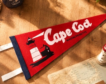 Cape Cod Massachusetts Vintage Felt Pennant Flag | Beach decor | Nautical sign | Coastal Wall Decor | Camp Banner | Outdoor Travel Gift