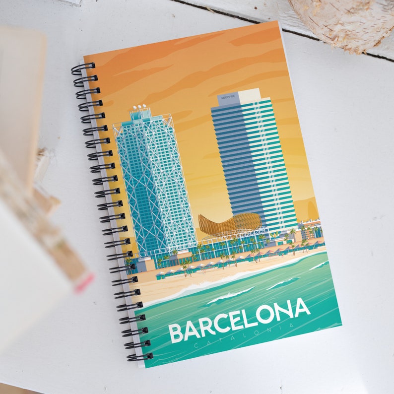 Barcelona Spain Travel Journal Notebook, Spiral Notebook, Travelers notebook, bullet journal, notepad, stationary, Housewarming Gift