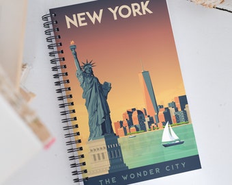 New York United States Travel Journal Notebook, Spiral Notebook, Travelers notebook, bullet journal, notepad, stationary, Housewarming Gift