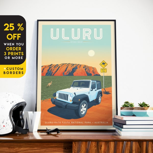 Uluru-Kata Tjuta Art Print, Australia Print, Ayers Rock Travel gift,  Wild Wall Art, Travel Gift, Travel Poster, Housewarming, Birthday Gift